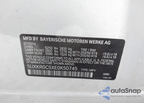 2014 BMW X5 xDrive35I z USA, uszkodzony, nr VIN 5UXKR0C5XE0K50745